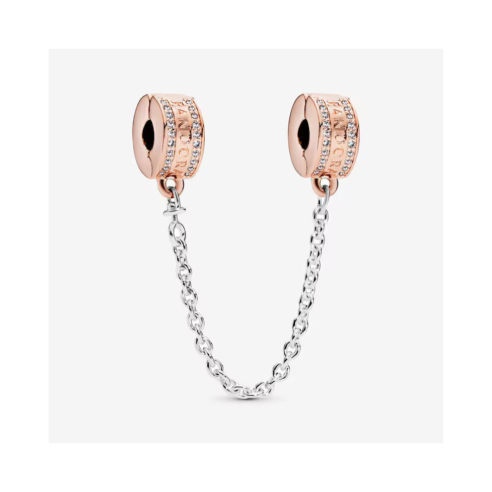 (Signature rose gold ) Silver/Gold safety chain charm, elegance, family heart safety charm for women bracelet S925 Sterling Silver Gifts For Women / friend birthday