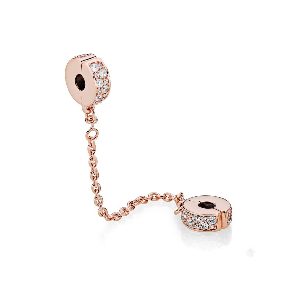 (Rose gold charm ) Silver/Gold safety chain charm, elegance, family heart safety charm for women bracelet S925 Sterling Silver Gifts For Women / friend birthday