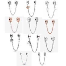 (Triple stone chain charm ) Silver/Gold safety chain charm, elegance, family heart safety charm for women bracelet S925 Sterling Silver Gifts For Women / friend birthday