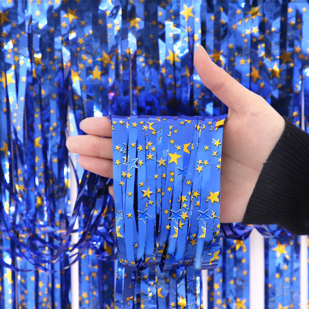 (1m3m, Blue Matte Gold Star) Festive Rain Star Curtain In Multiple Sizes And Colors Perfect For Celebrations And Events-image-OPC-PFQ2P7W-NEW