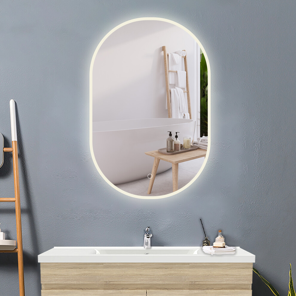 (600*1000mm) Bathroom Oval Mirror，Dimmable 3Colors LED，Anti-fog