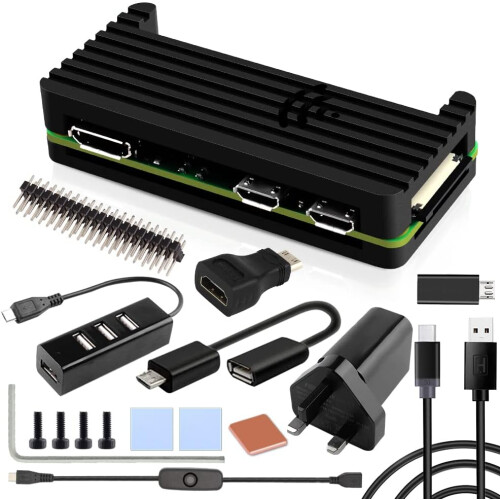 GeeekPi Raspberry Pi Zero 2 W Case Kit with Raspberry Pi Zero 2 W Aluminum Passive Cooling Case,QC3.0 Quick Charger Power Supply,Heatsink