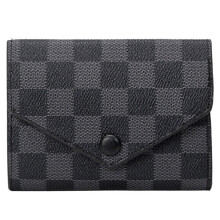 (Black) (White) Leather Plaid Check Trifold Wallet ID Credit Card Holder Money Purse Handbag