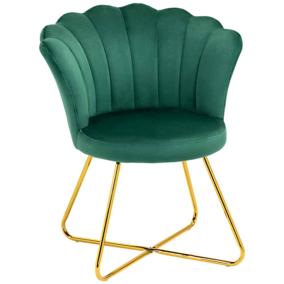 Homcom Accent Chair, Velvet Armchair With Lotus Backrest, Steel Legs, Green