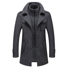 (gray, M) Mens Wool Coats Winter Padded Trench Coat for Casual Business Outwear Thick Wool Blend Peacoat with Removable Inner Collar