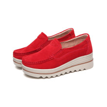 (Red, 39) (Gray, 38) Women suede loafers fashion heighten moccasin shoes non-slip wedge casual shoes