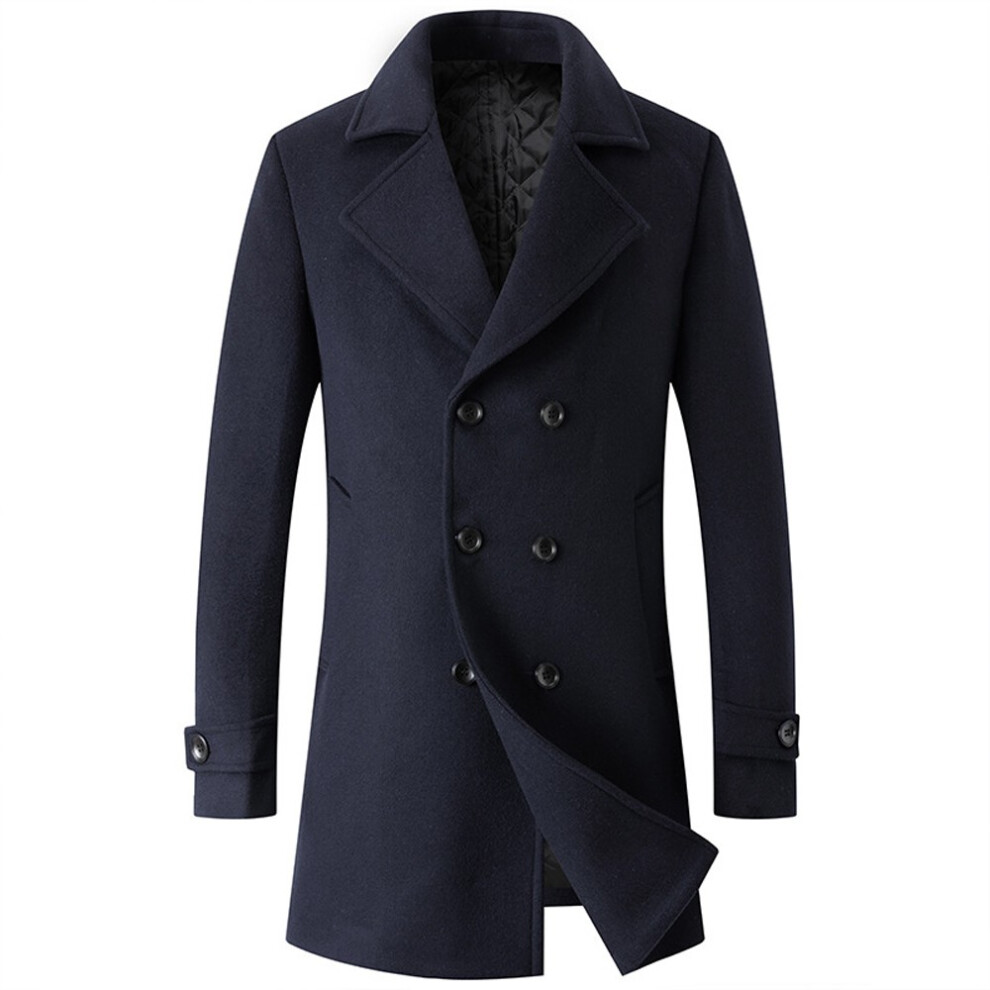 (navy blue, 3XL) Men's Casual Wool Blend Coat Jacket Warm Classic Double Breasted Notched Collar Pea Coat