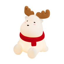 (Red) Christmas Reindeer Silicone Night For Kids Cute Warm Yellow Led Light Soft Tou Ch Usb Rechargeable Lamp Fast Shipping