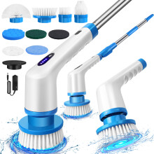 (Grey) Electric Spin Scrubber, Cordless Scrubber Cleaning Brush with 9 Brush Heads, Waterproof, 2 Speeds Adjustable Length
