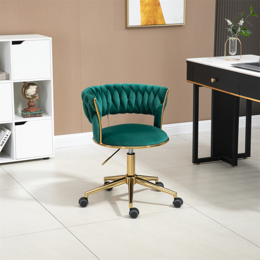 (Emerald, 360Â° Swivel & Height Adjustable Task Chairs) Velvet Office Desk Chair with Hand Woven Backrest