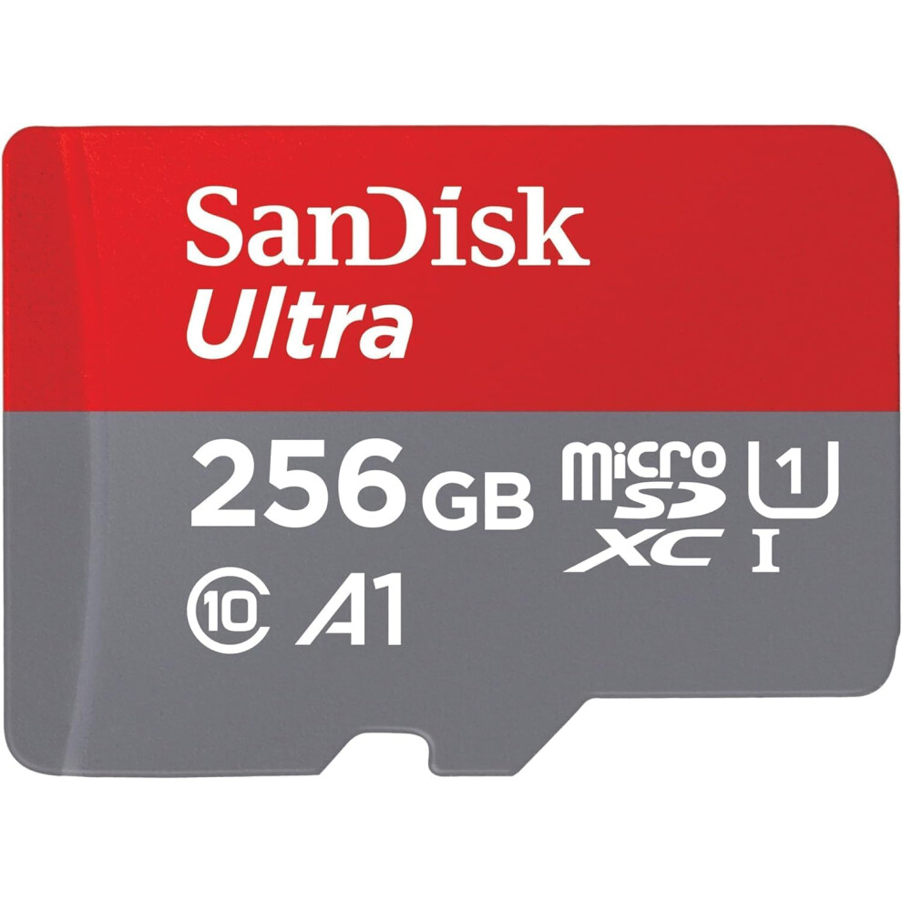 SanDisk 256GB Ultra microSDXC card + SD adapter, Memory card Full HD, up to 150 MB/s, with A1 App Performance, UHS-I, Class 10, U1