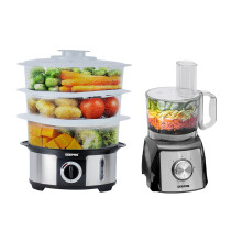 Geepas 3-Tier Food Steamer & 1200W Compact Food Processor Combo Set