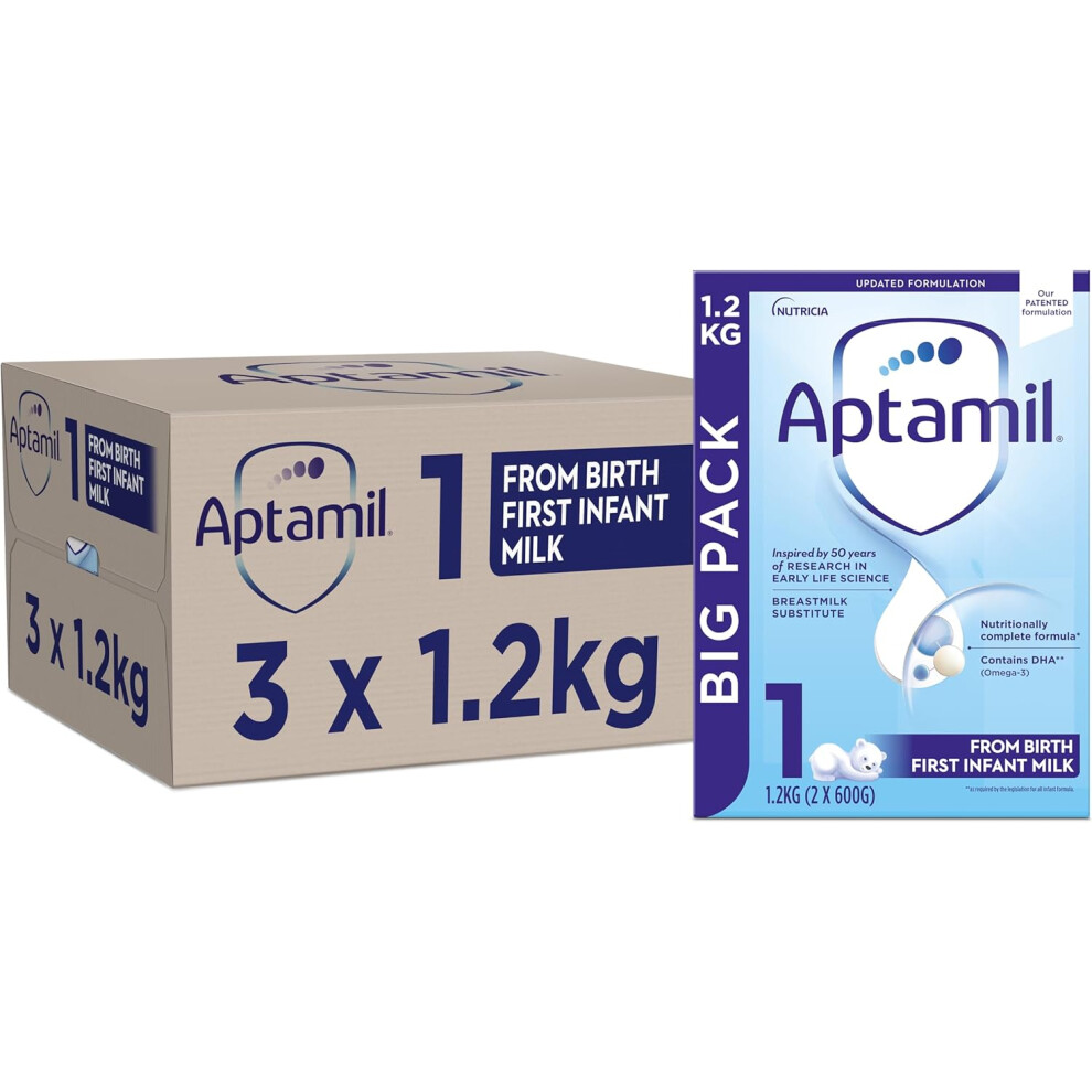 Aptamil 1 First Baby Milk Powder, From Birth, 1.2K (Pack of 3)