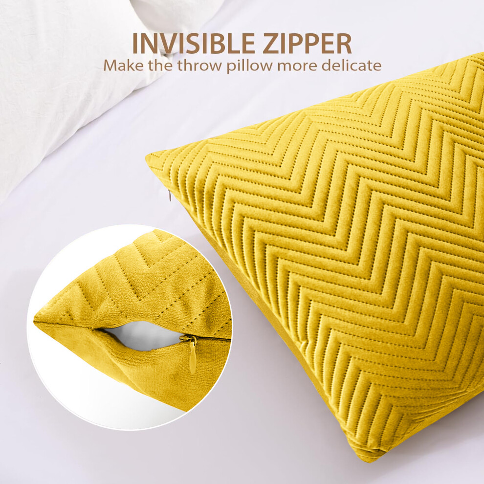 (Pack of 1, Ochre Embossed) Cushion Covers Stripe Velvet Cushion Cover Pack of 1, 2 & 4-image-OPC-PFQ2WW6-NEW