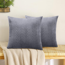 (Pack of 2, Grey Embossed) Cushion Covers Stripe Velvet Cushion Cover Pack of 1, 2 & 4