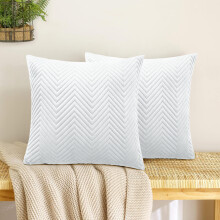 (Pack of 2, White Embossed) Velvet Cushion Covers 50x50cm Premium Hidden Zip Pillow Covers