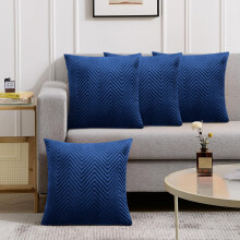 (Pack of 4, Navy Embossed) Cushion Covers Stripe Velvet Cushion Cover Pack of 1, 2 &amp; 4
