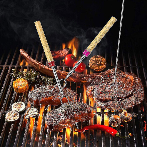Marshmallow Roasting Sticks, 32 Inch Extendable Telescoping Roasting Sticks Forks with Wooden Handle for Fire Pit 2