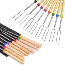 Marshmallow Roasting Sticks, 32 Inch Extendable Telescoping Roasting Sticks Forks with Wooden Handle for Fire Pit
