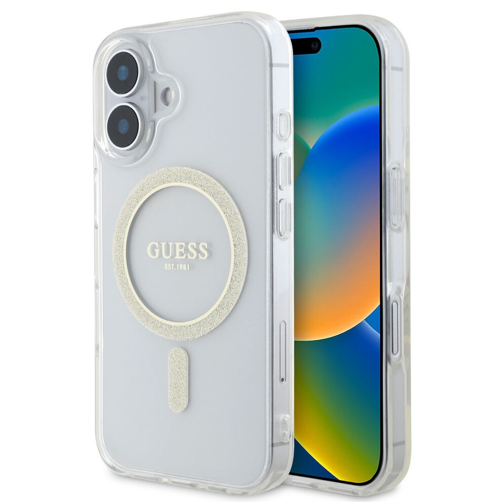 Guess Iml Glitter Ring Case With Magsafe For Iphone 16 6.1" Clear - Guhmp16shfgeret White
