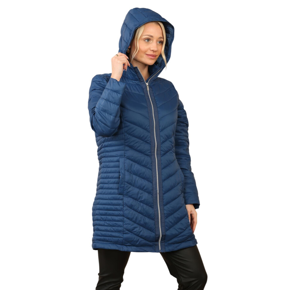 (Navy, S) Womens Ladies Long Warm Quilted Puffer Jacket