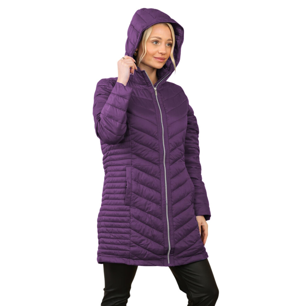 (Purple, L) Womens Ladies Long Warm Quilted Puffer Jacket