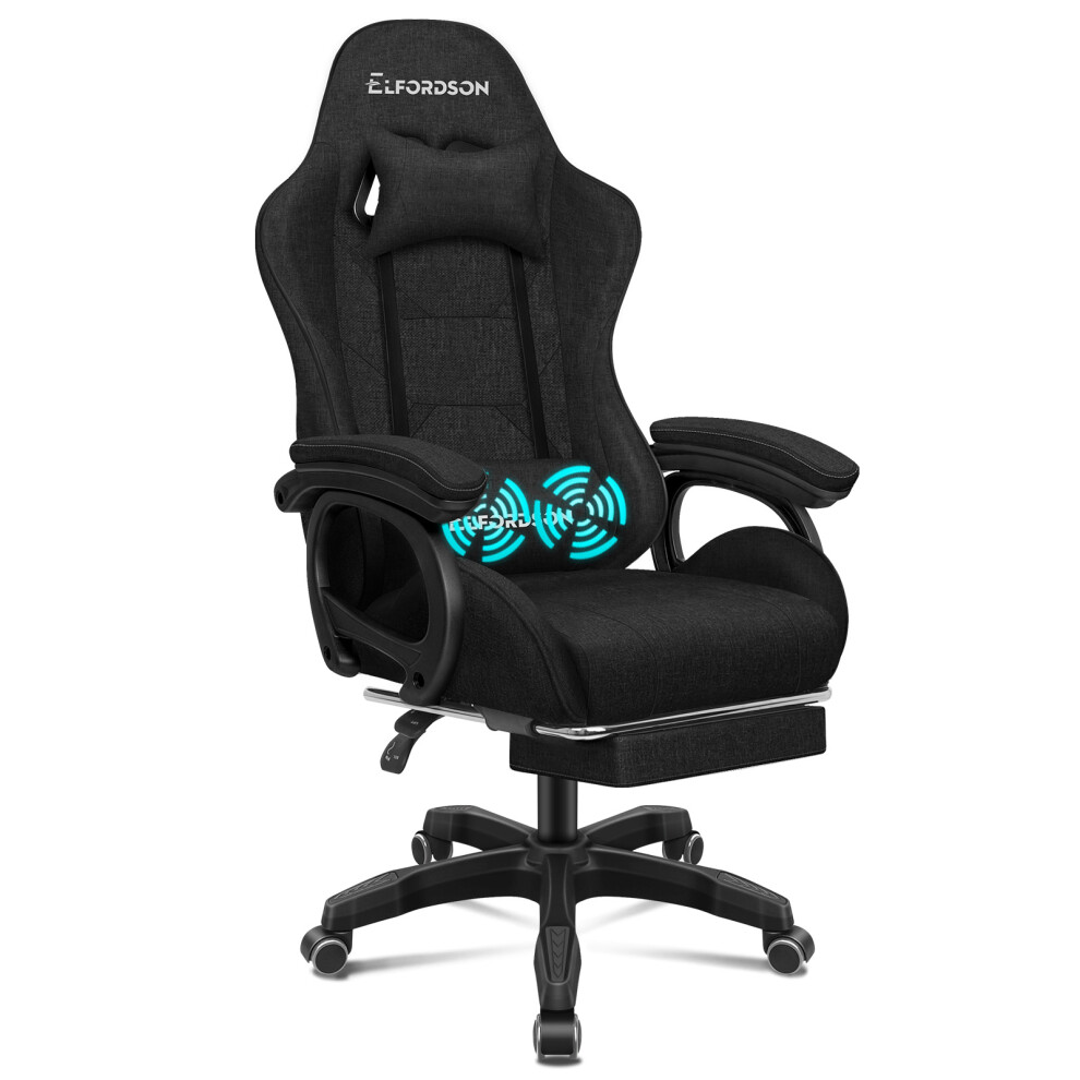 (Fabric Black) ELFORDSON Gaming Office Chair Racing Massage Computer Footrest-image-OPC-PDVSFKJ-NEW