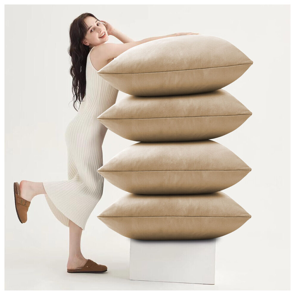 (Pack of 4, Beige Plain) Cushion Covers Stripe Velvet Cushion Cover Pack of 1, 2 & 4