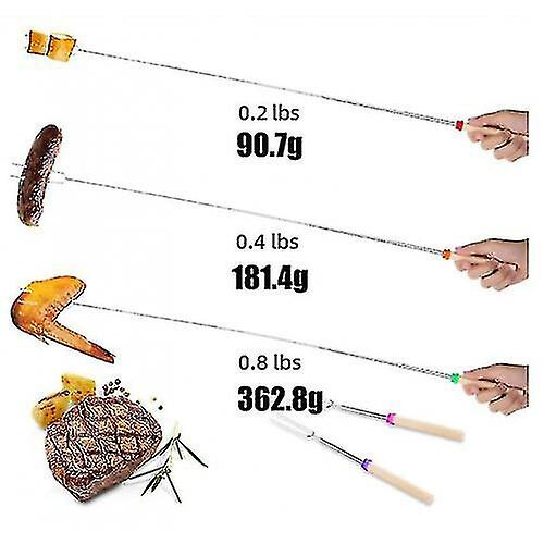 8pcs Extendable Stainless Steel Bbq Fork Barbecue Sticks Wooden Handles 2