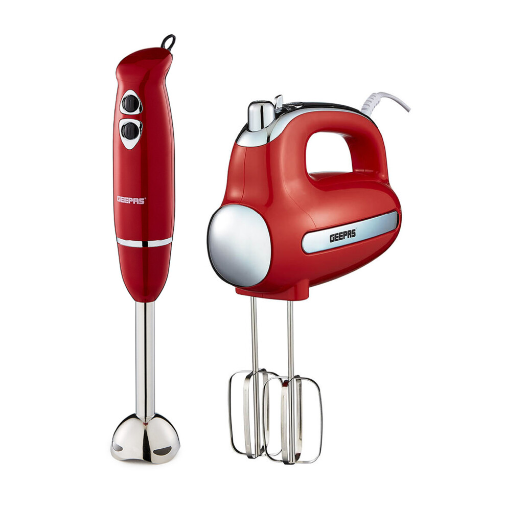 Geepas Hand Blender 400W & Hand Mixer 300W Kitchen Combo Set