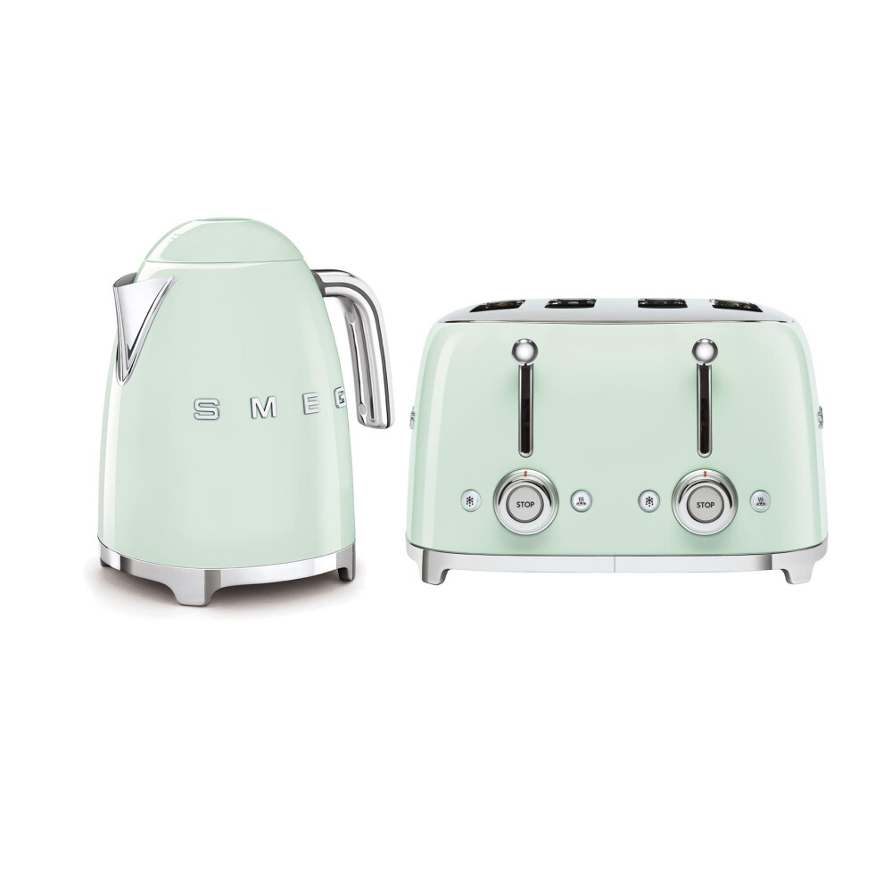 Smeg 50's Style Retro Range Breakfast Set, 1.7L 3000W Kettle and Multi-Functional Control 4-Slice 2000W Toaster, Pastel Green, KLF03PGUK/ TSF03PGUK