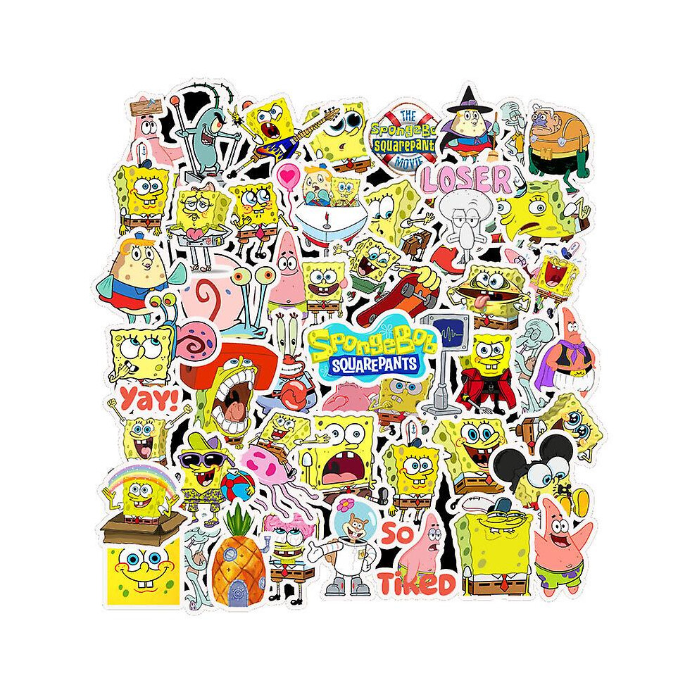 50pcs Cartoon Animation Spongebob Stickers Suitcase Notebook Water Cup Waterproof Stickers