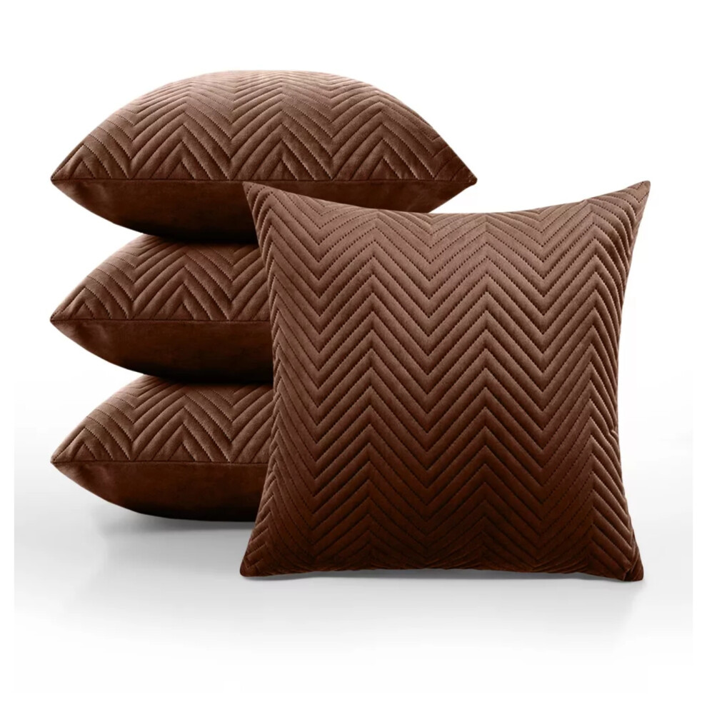 (Embossed Velvet Cushion Cover Coffee/Brown 4-Pack) Velvet Cushion Cover 4-Pack Bed Sofa Pillow Case