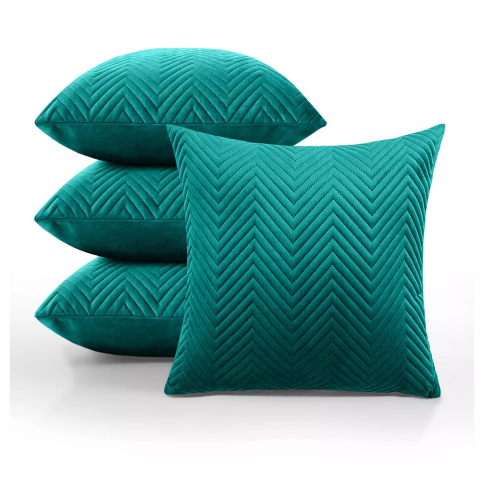 (Embossed Velvet Cushion Cover Green Emerald 4-Pack) Velvet Cushion Cover 4-Pack Bed Sofa Pillow Case