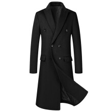 (black, M) Mens Trench Coat Mid Length Lapel Collar Button Down Winter Warm Thick Coat Slim Fit Jacket Outwear