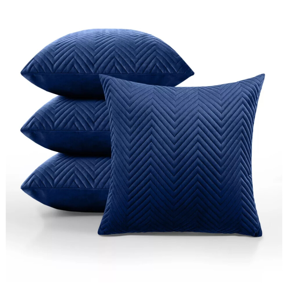 (Embossed Velvet Cushion Cover Navy/Blue 4-Pack) Velvet Cushion Cover 4-Pack Bed Sofa Pillow Case