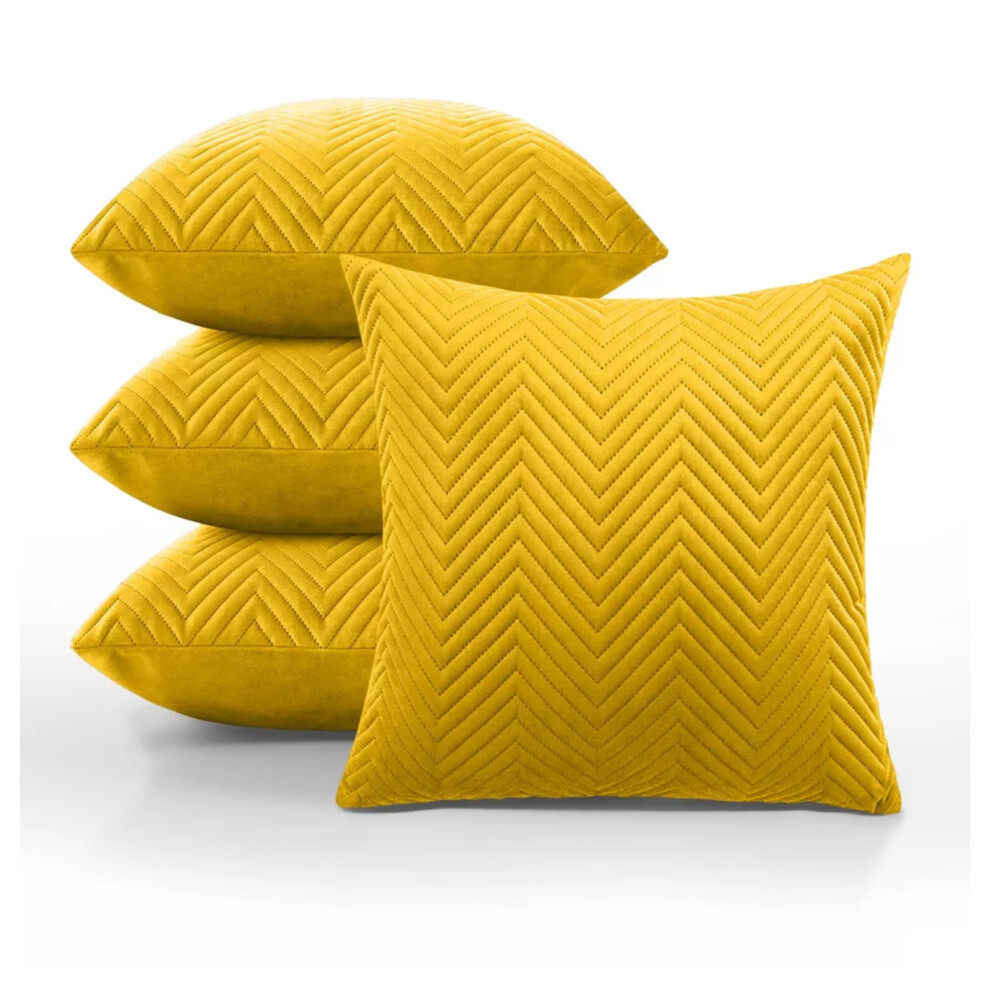 (Embossed Velvet Cushion Cover Yellow/Ochre 4-Pack) Velvet Cushion Cover 4-Pack Bed Sofa Pillow Case