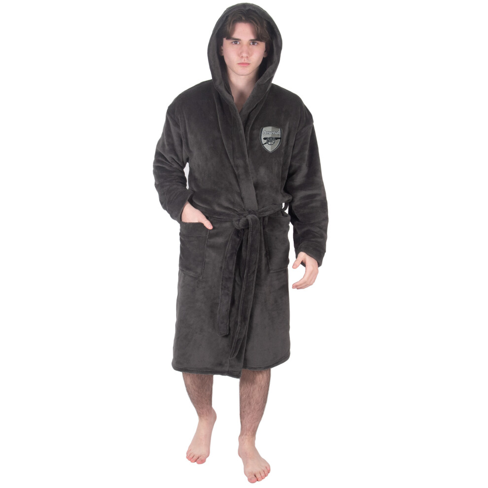 (Grey, Large) Arsenal FC Mens Dressing Gown Robe Hooded Fleece OFFICIAL Football Gift