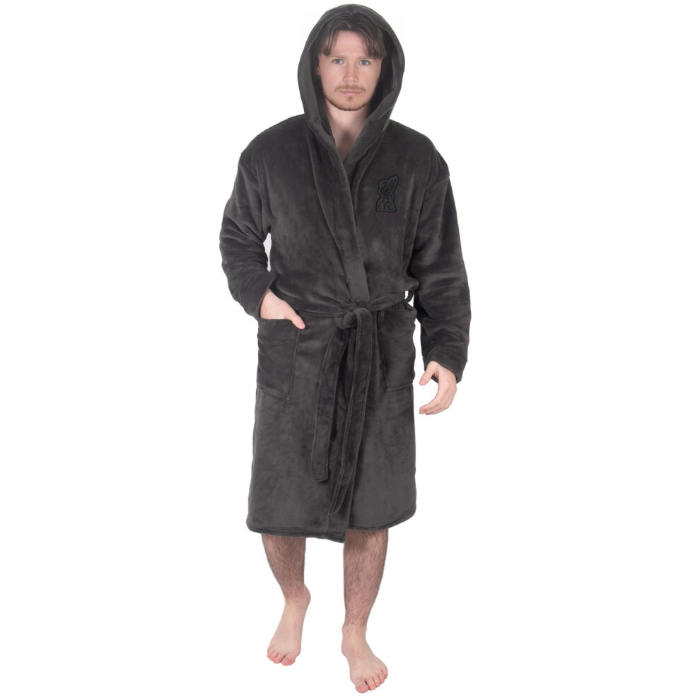 (Grey, Small) Liverpool FC Mens Dressing Gown Robe Hooded Fleece OFFICIAL Football Gift