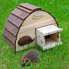 (Hotel) Wooden Hedgehog House Hibernation Box w/ Roof Nature Shelter Home Predator Proof