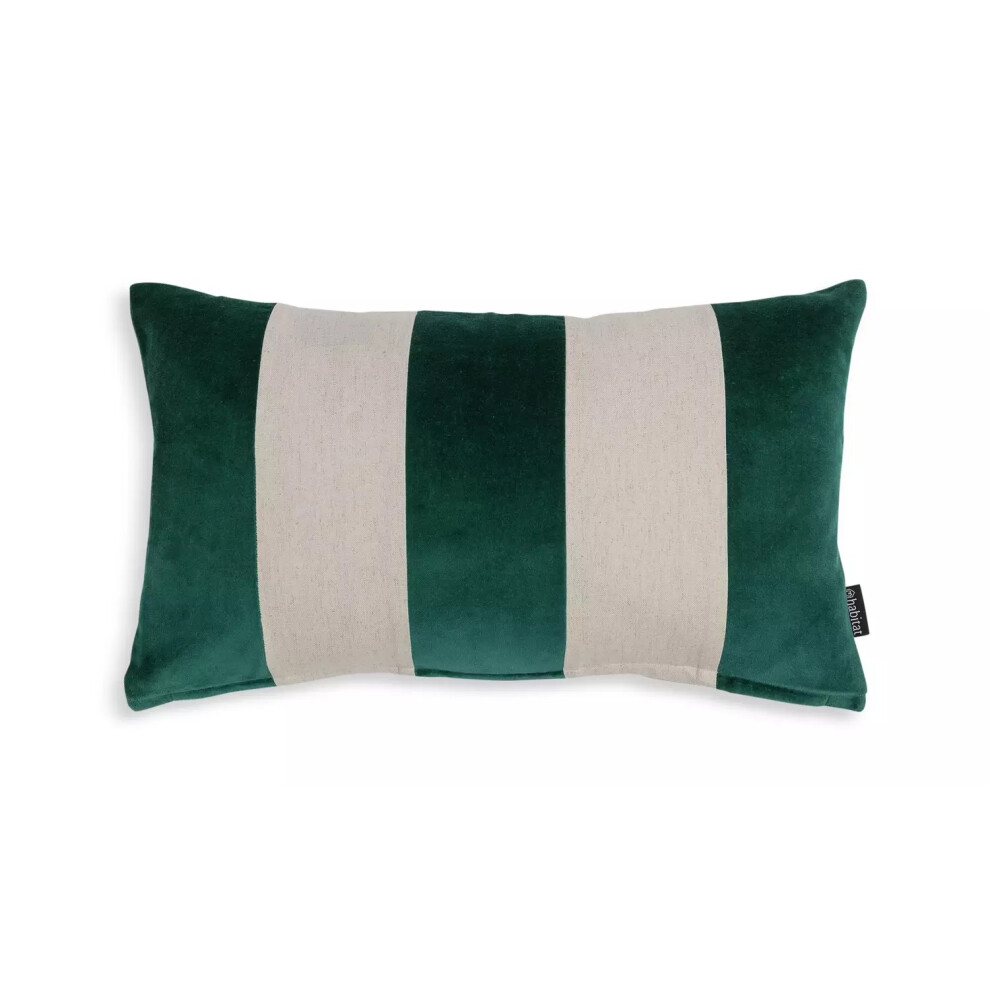 (Teal) Cotton Velvet Stripe Zip Fastening Cushion L50, W30cm