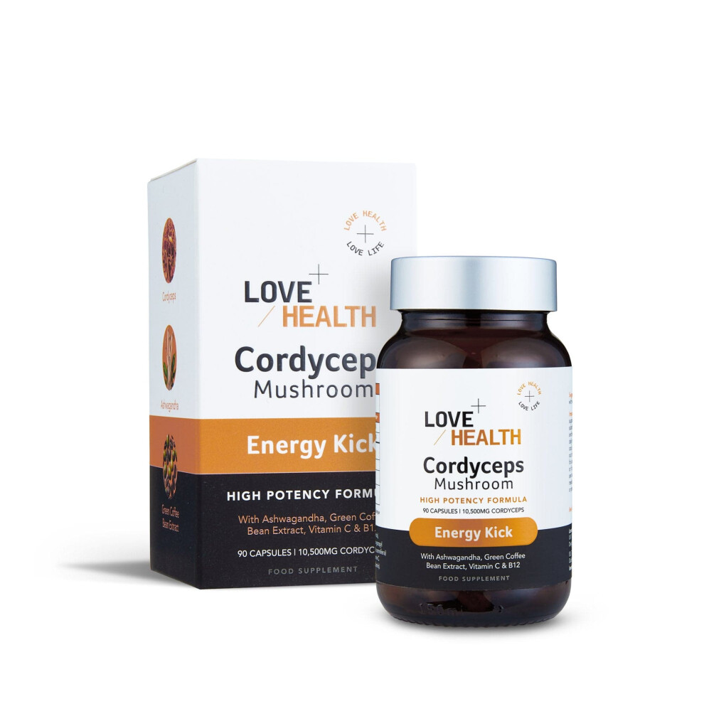 Love Shrooms Energy Kick Cordyceps Mushroom Capsules, 500mg