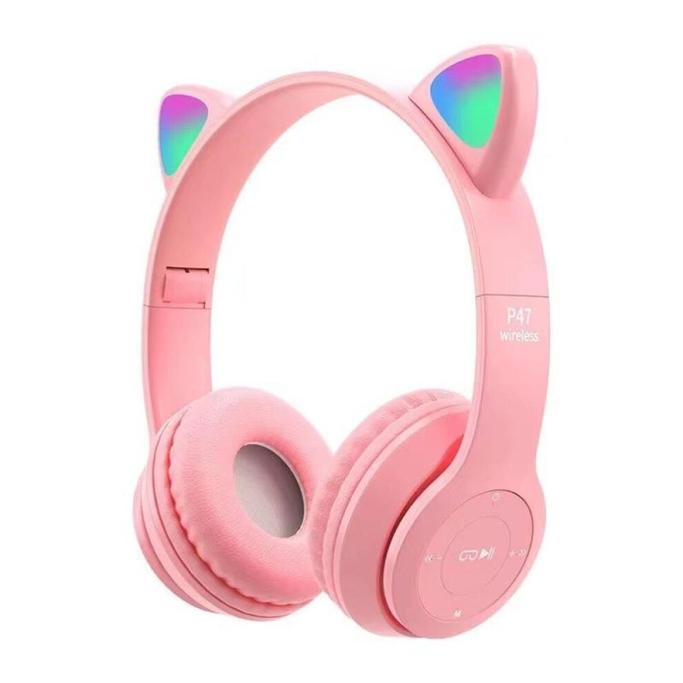 (Pink) Kids Wireless Bluetooth Cat Ear Headphones