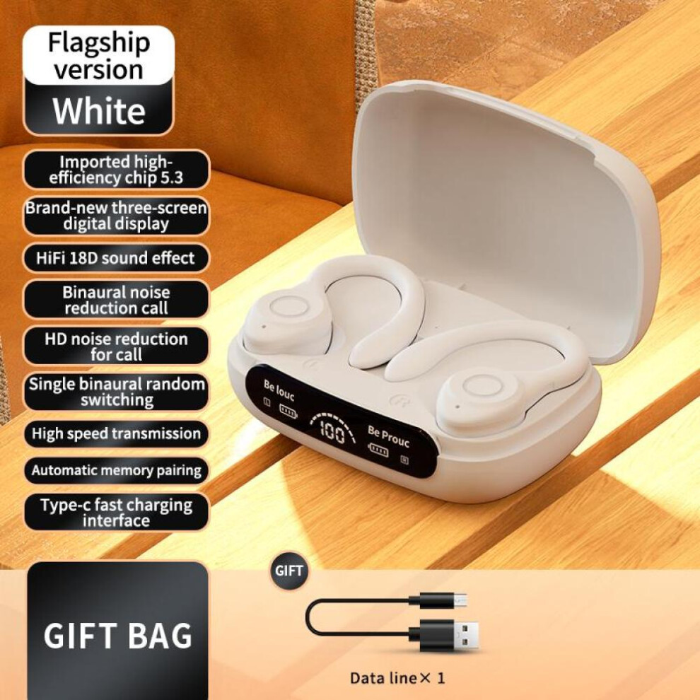(White) TWS Wireless Bluetooth V5.3 Earphones HiFi Stereo Noise Reduction Earbuds Waterproof Sports Headphones