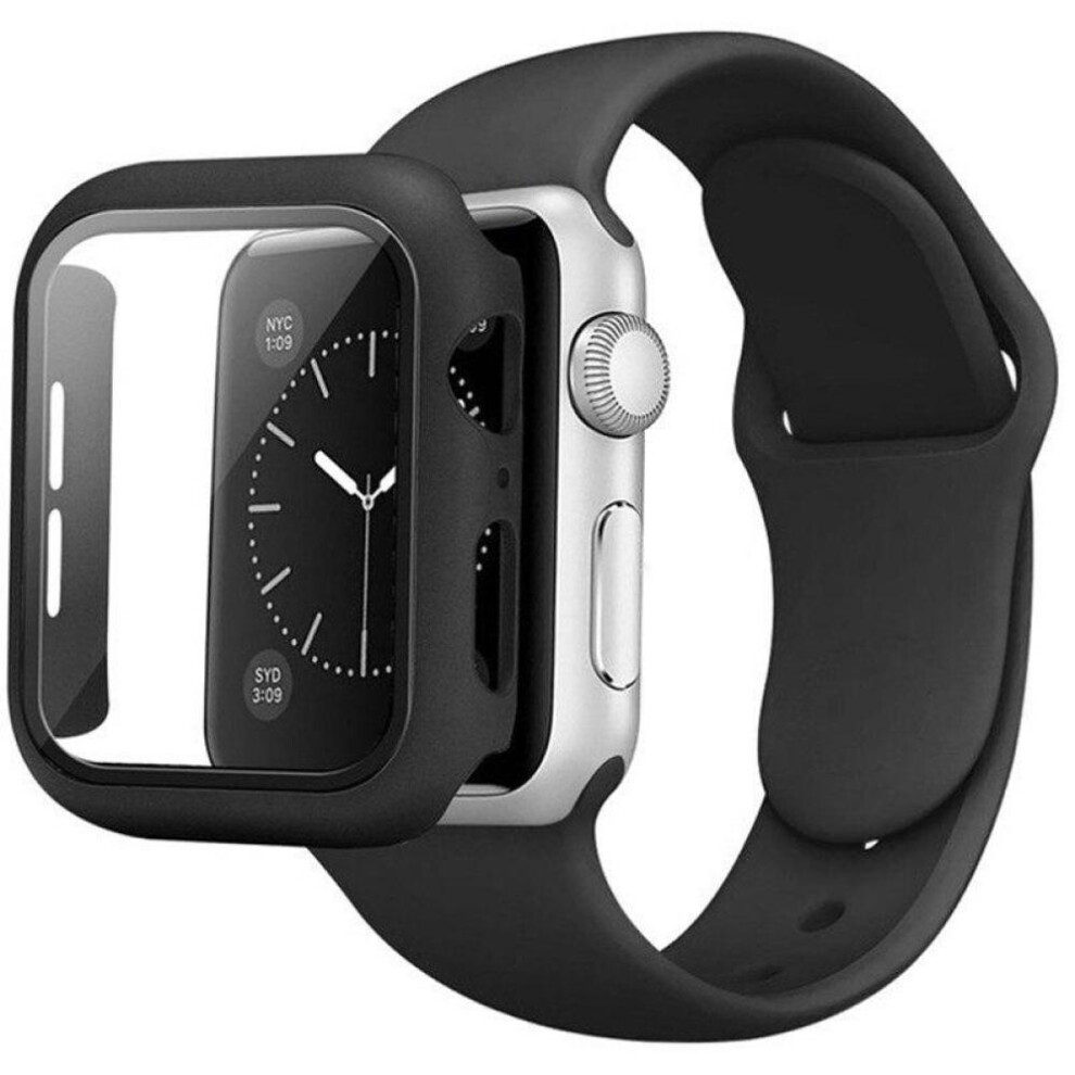 (black, 40mm S-M) Full Cover Screen Protector for Iwatch 7 Band 42mm 44mm 40mm 41 mm 45mm Glass + Case + Strap for Apple Watch Series 7 6 5 4 3 SE