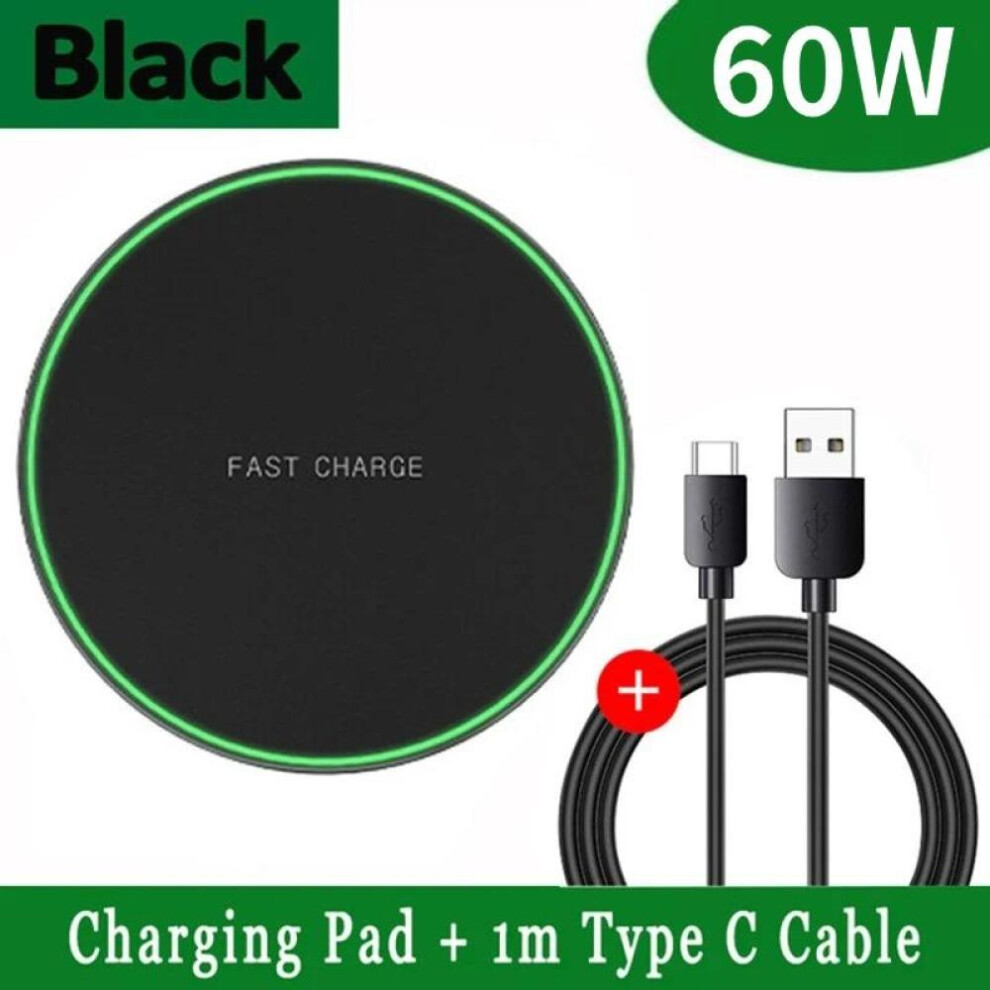 (60W, Black) Portable Newest 60W Super Fast Qi Wireless Charger Pad for iPhone 14 13 12 11 X Pro Max Samsung Galaxy Huawei Xiaomi Wireless Charging Dock