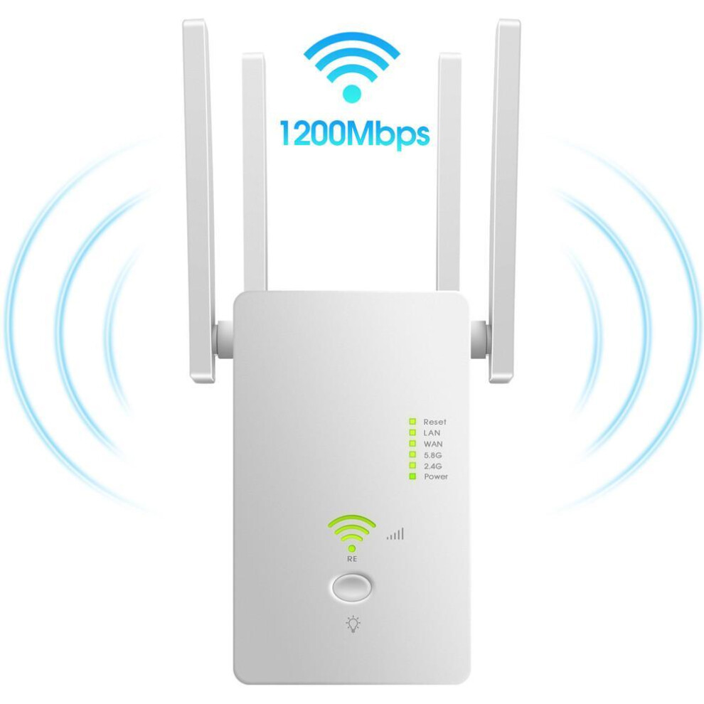 (EU Plug, White) 1200Mbps Wireless 5G Wifi Repeater Wi Fi Router Signal Amplifier Boosters 2.4G/5G Dual Band 802.11g Gigabit Network Range Expander Ap WIFI enhancement