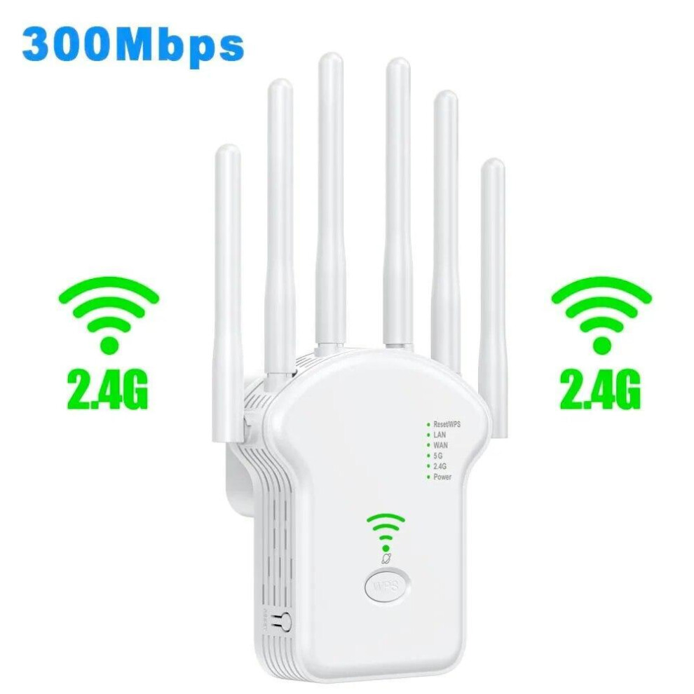 (300MBps/EU Plug, White) 5G 1200Mbps Wireless WiFi Repeater WiFi Signal Repeater 2.4G 5.8G Dual-Band Wi Fi Extender 6 Antenna Network Amplifier WPS Router 2024 New