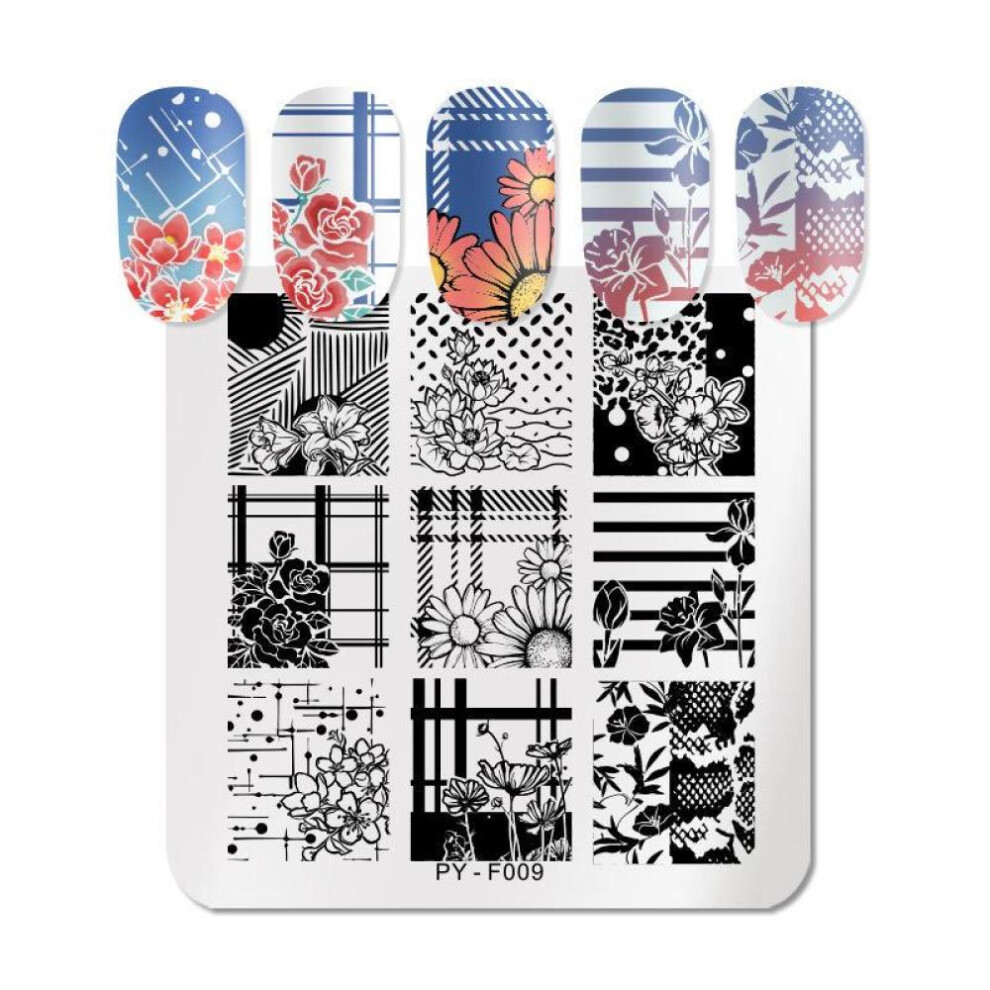 (F09, Multicolor) 1Pcs Nail Stamping Plates Nail Art Stamp Image Template Stainless Steel Nail Art