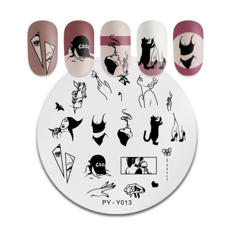 (Y013) DIY Nail Art Round Stamp Plates Stainless Steel Nail Art Image Templates 9 Different Patterns